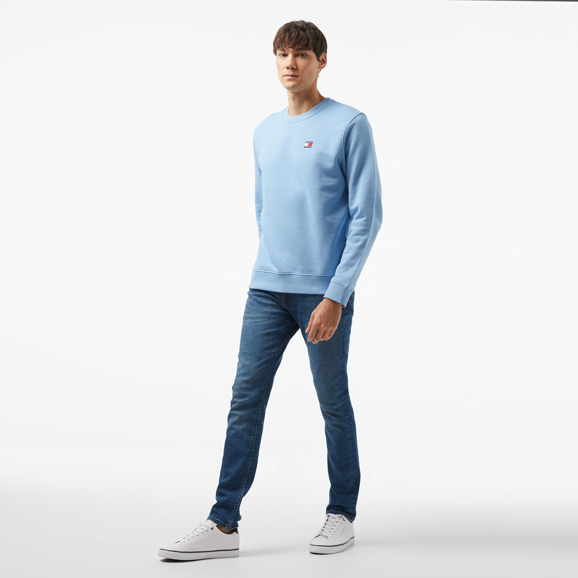 Tommy Hilfiger Jeans Badge Crew Erkek Lacivert Sweatshirt