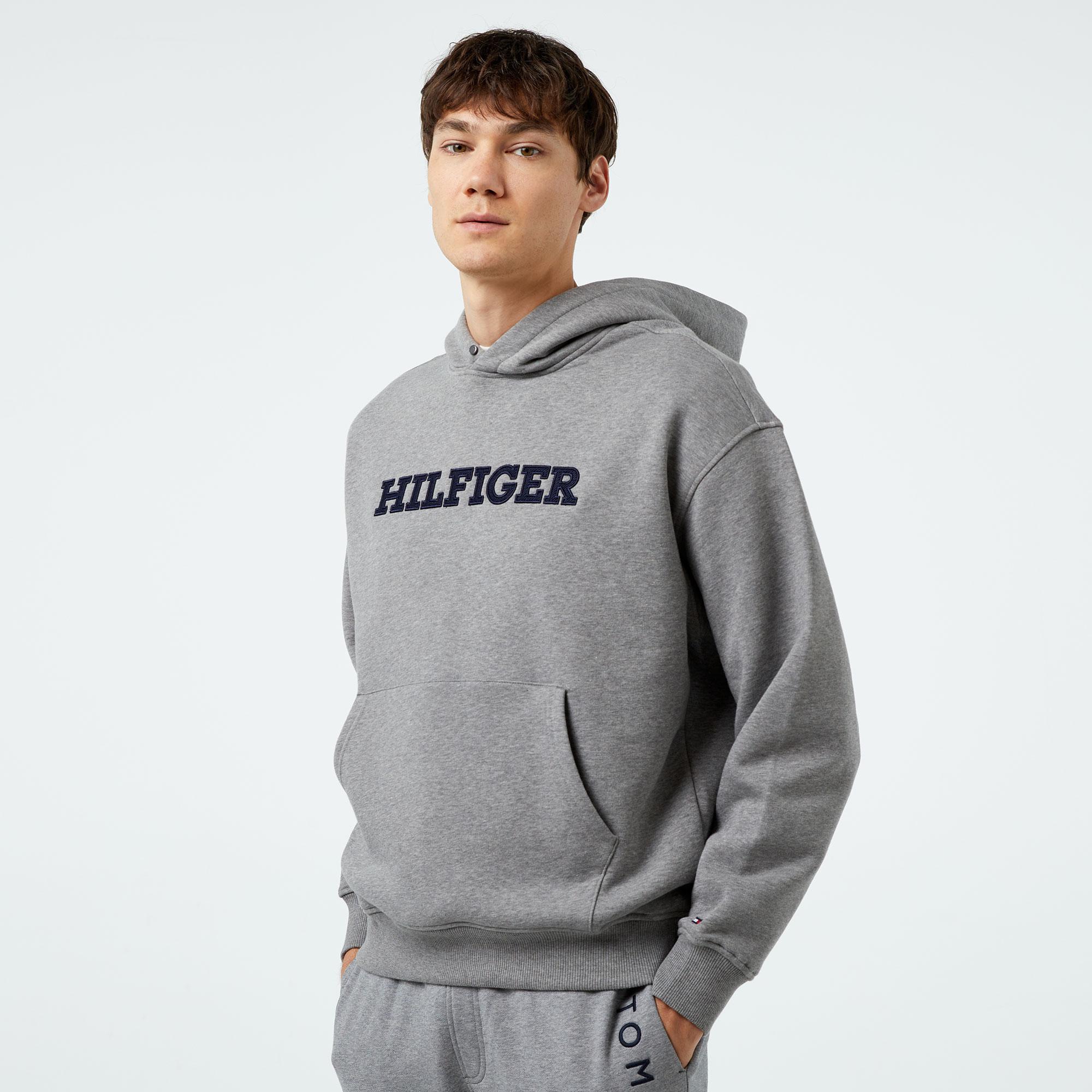 Tommy Hilfiger Monotype Applique Erkek Gri Hoodie