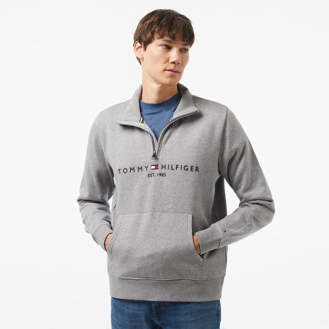  Tommy Hilfiger Tommy Logo Mockneck Erkek Gri Sweatshirt