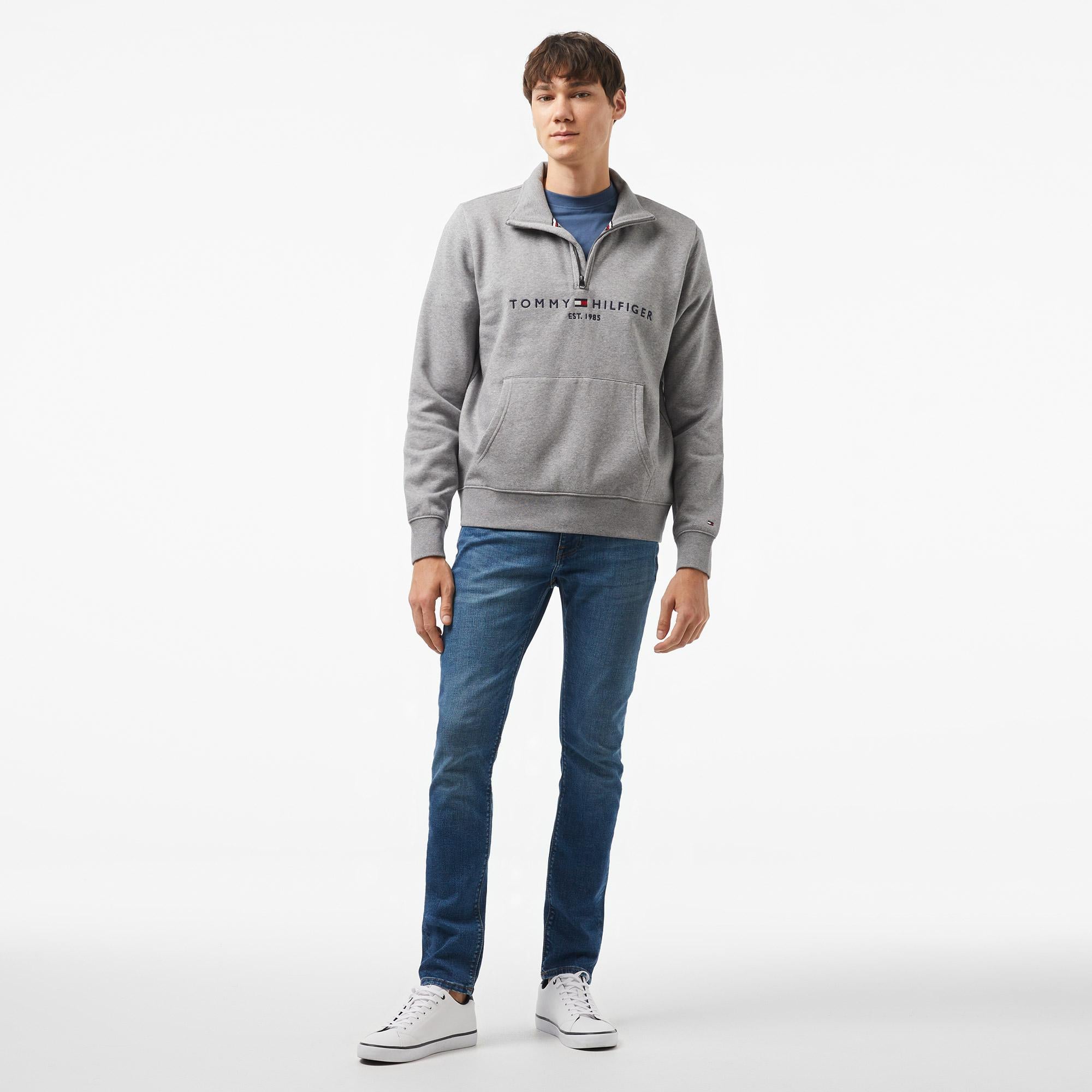 Tommy Hilfiger Tommy Logo Mockneck Erkek Gri Sweatshirt