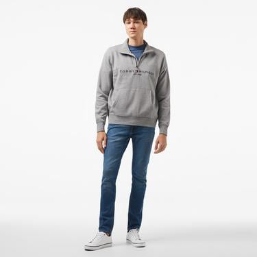  Tommy Hilfiger Tommy Logo Mockneck Erkek Gri Sweatshirt