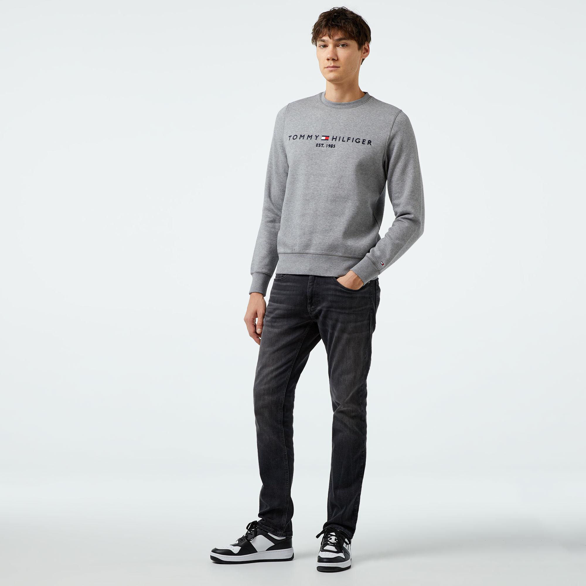 Tommy Hilfiger Tommy Logo Erkek Gri Sweatshirt