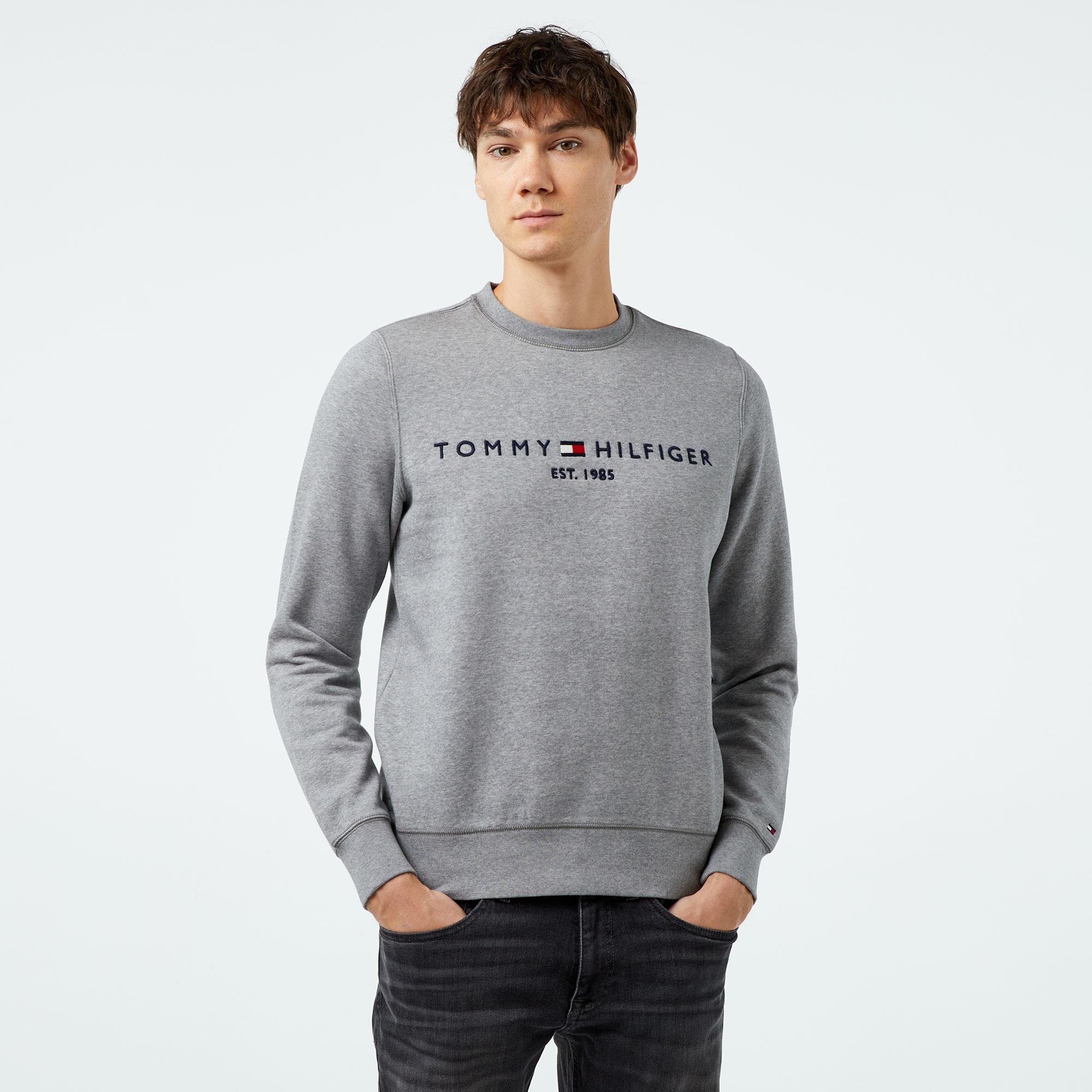 Tommy Hilfiger Tommy Logo Erkek Gri Sweatshirt