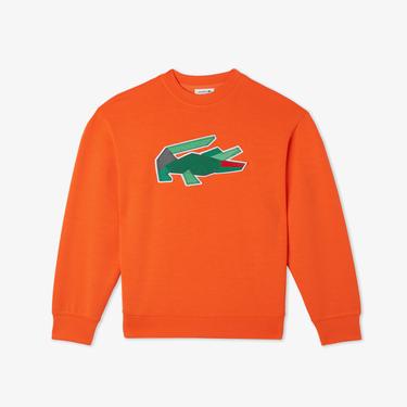  Kadın Oversize Fit Bisiklet Yaka Baskılı Turuncu Sweatshirt