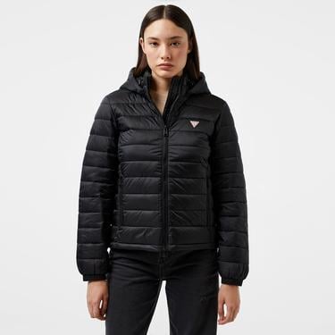  Guess Hooded Puffer Iridescent Nylon 40 Kadın Siyah Mont