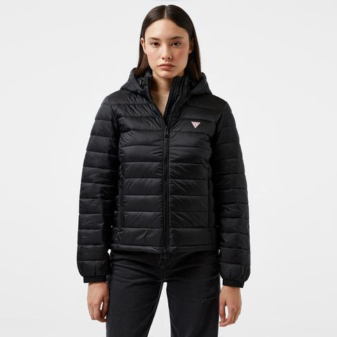  Guess Hooded Puffer Iridescent Nylon 40 Kadın Siyah Mont