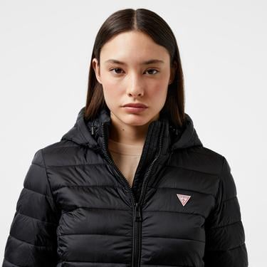  Guess Hooded Puffer Iridescent Nylon 40 Kadın Siyah Mont