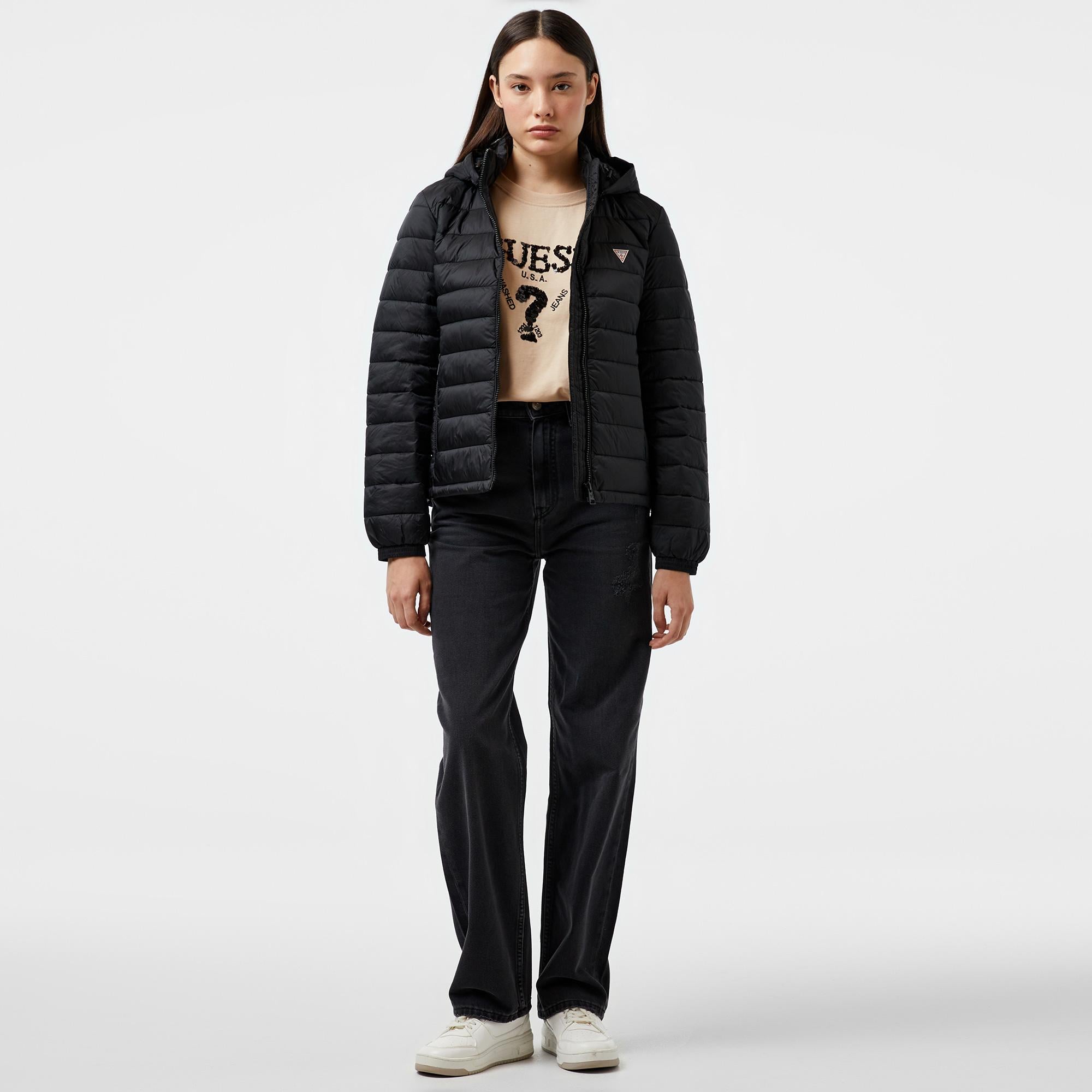 Guess Hooded PufferKadın Siyah Mont