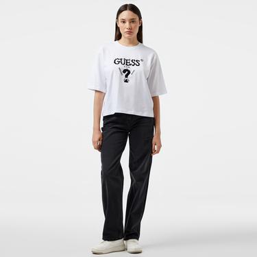  Guess Aurelie Boxy Mid Organic Stream Jersey 180 Kadın Beyaz T-Shirt