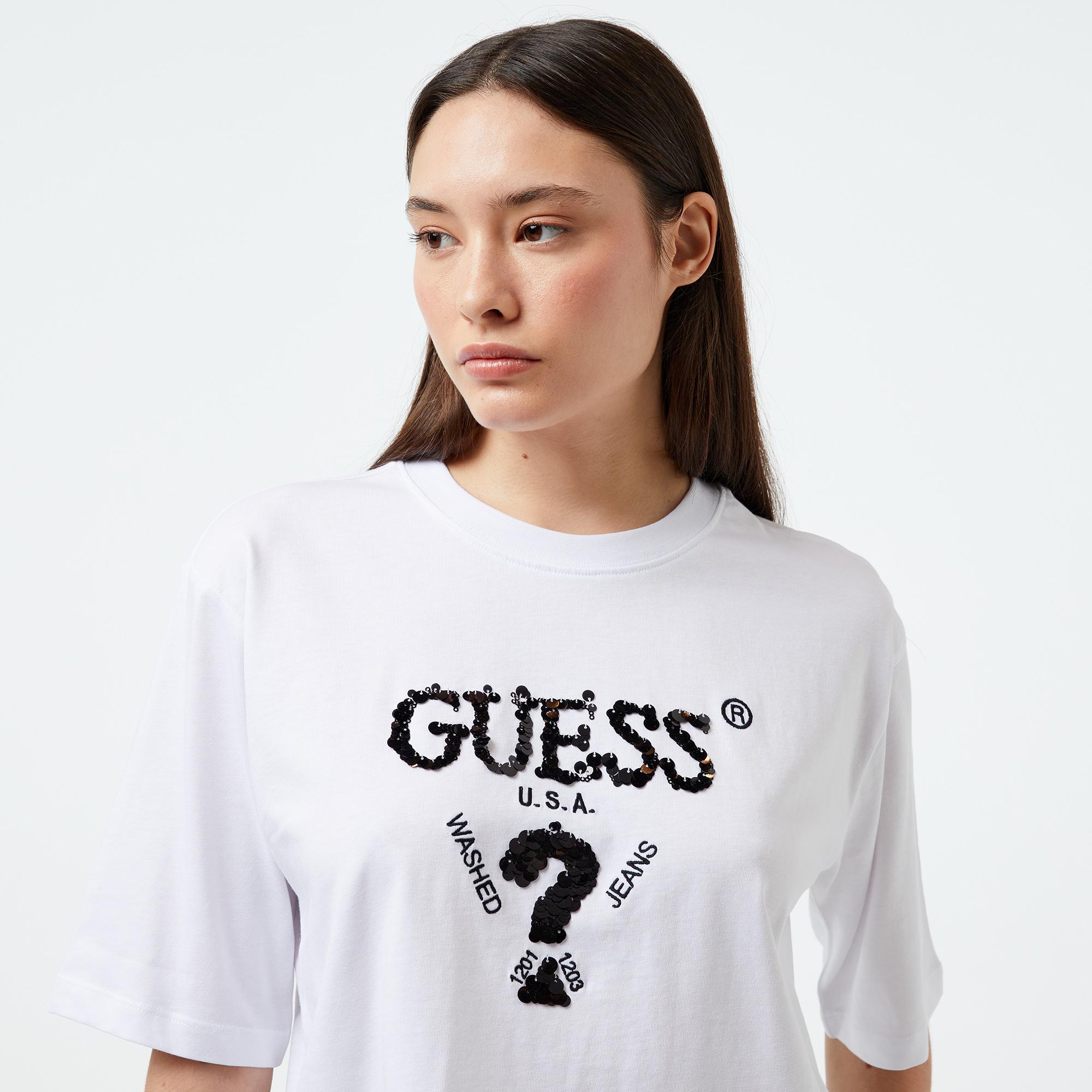 Guess Aurelie Boxy Mid Organic Stream Jersey 180 Kadın Beyaz T-Shirt