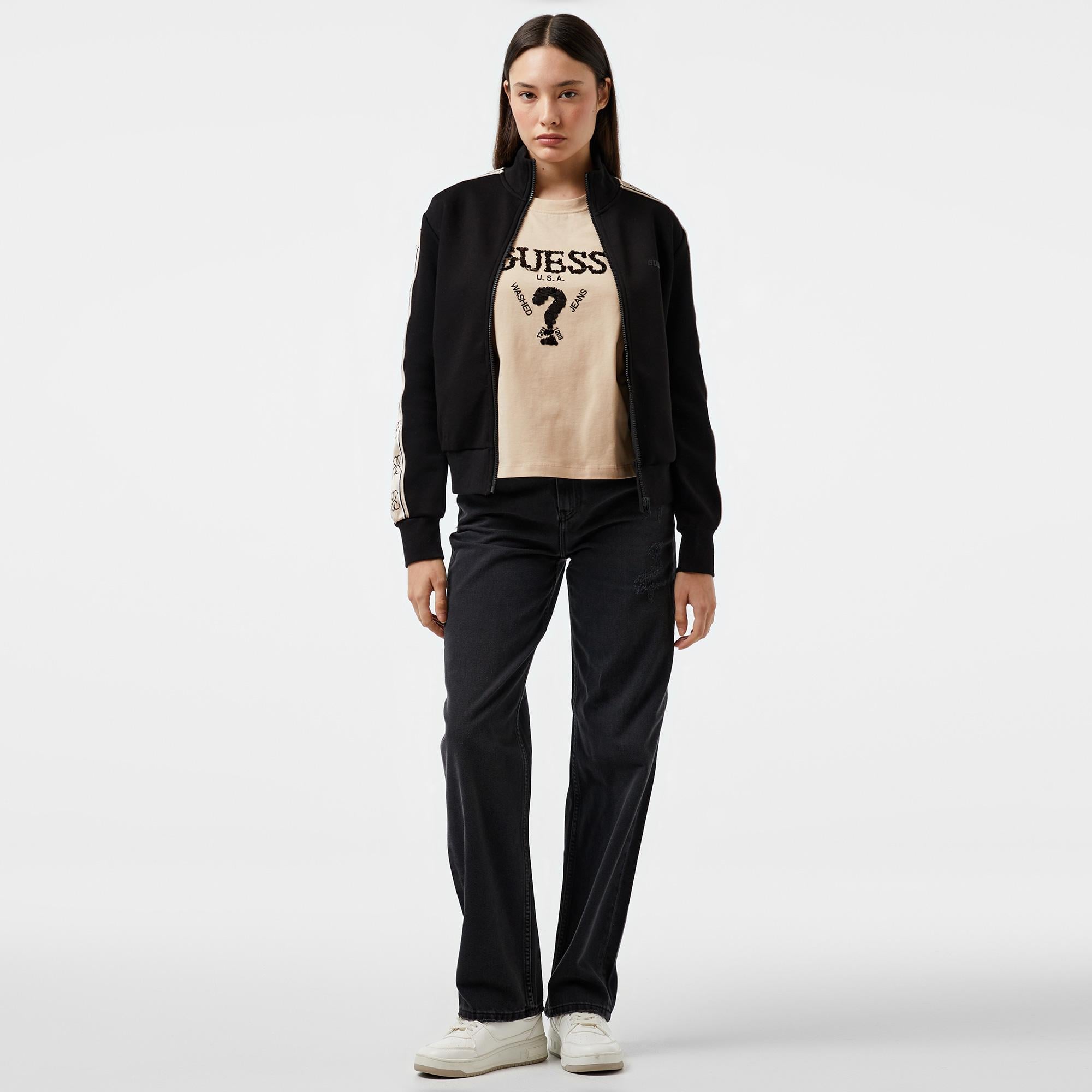 Guess Britney Punto Kadın Siyah Sweatshirt