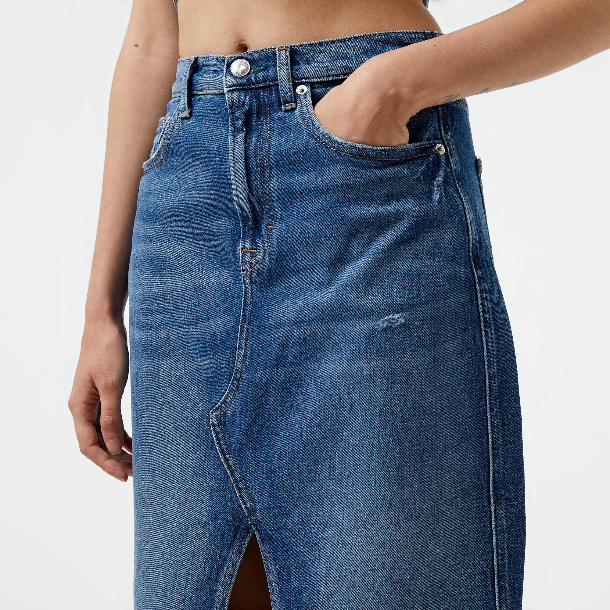 Tommy Hilfiger Jeans Claire Hgh Midi Kadın Mavi Etek