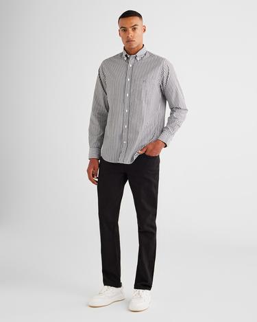  GANT Erkek Siyah Regular Fit Düğmeli Yaka Çizgili Poplin Gömlek