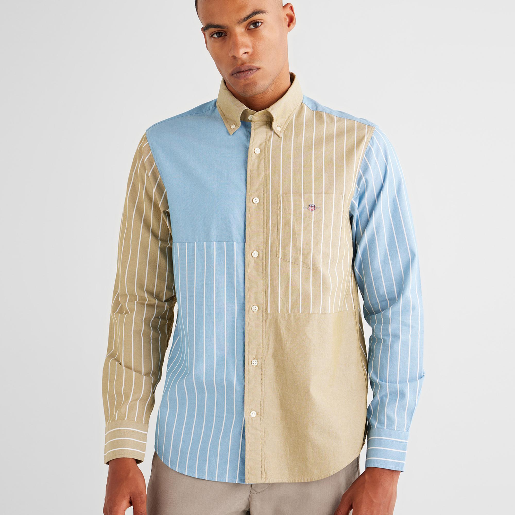 GANT Erkek Mavi Regular Fit Düğmeli Yaka Çizgili Gömlek