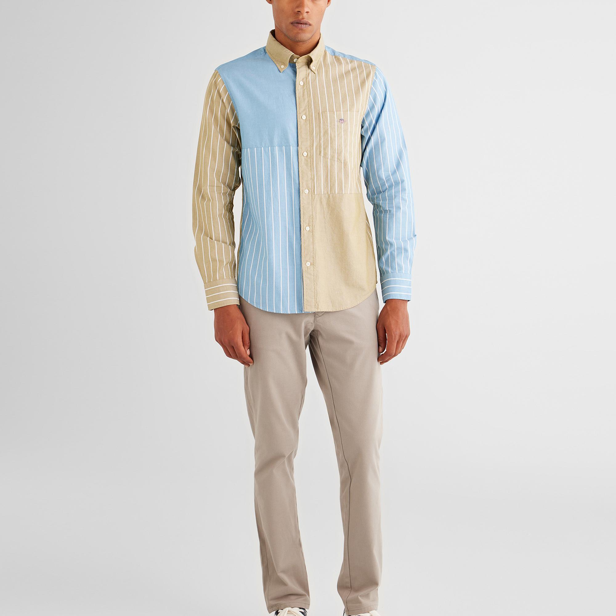 GANT Erkek Mavi Regular Fit Düğmeli Yaka Çizgili Gömlek