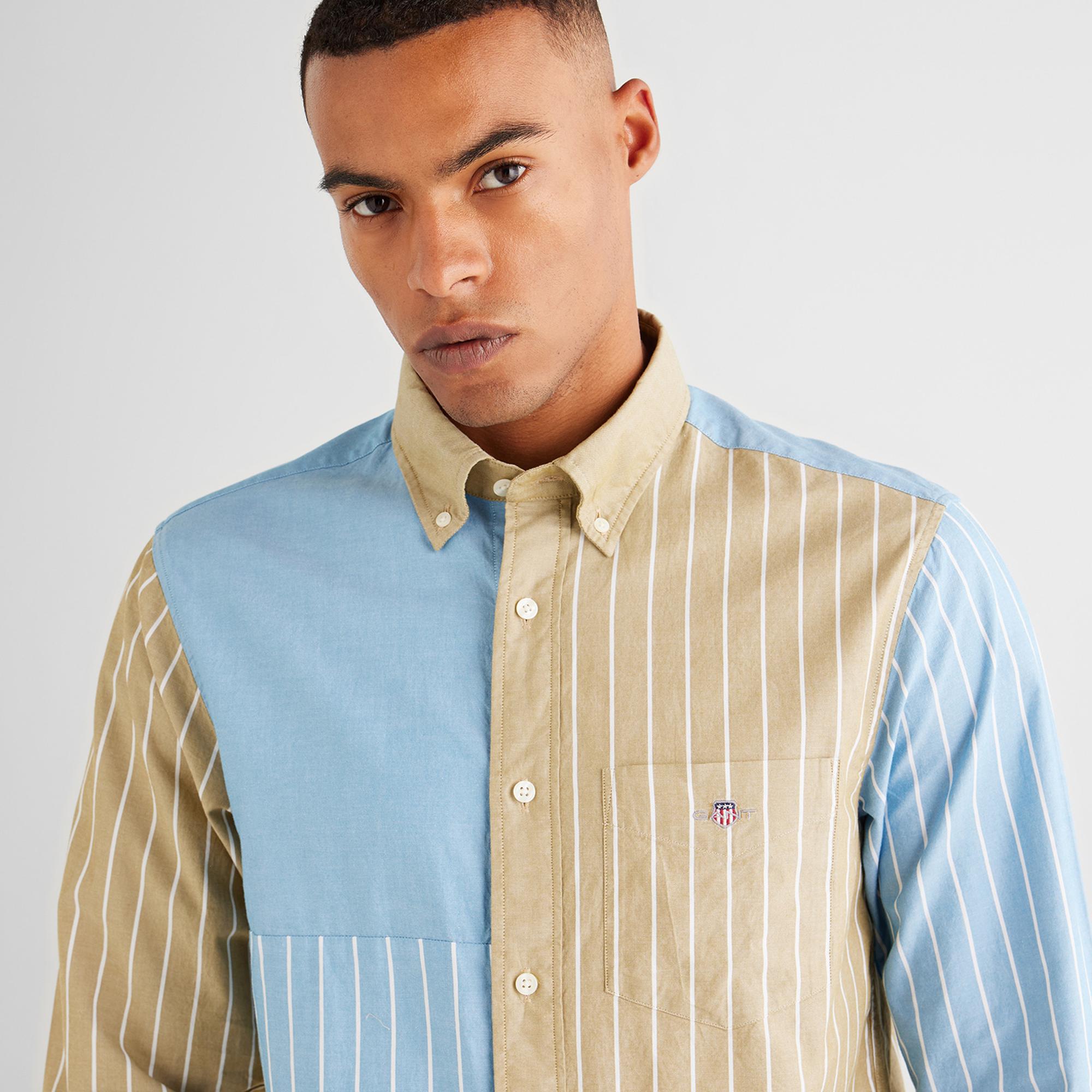 GANT Erkek Mavi Regular Fit Düğmeli Yaka Çizgili Gömlek