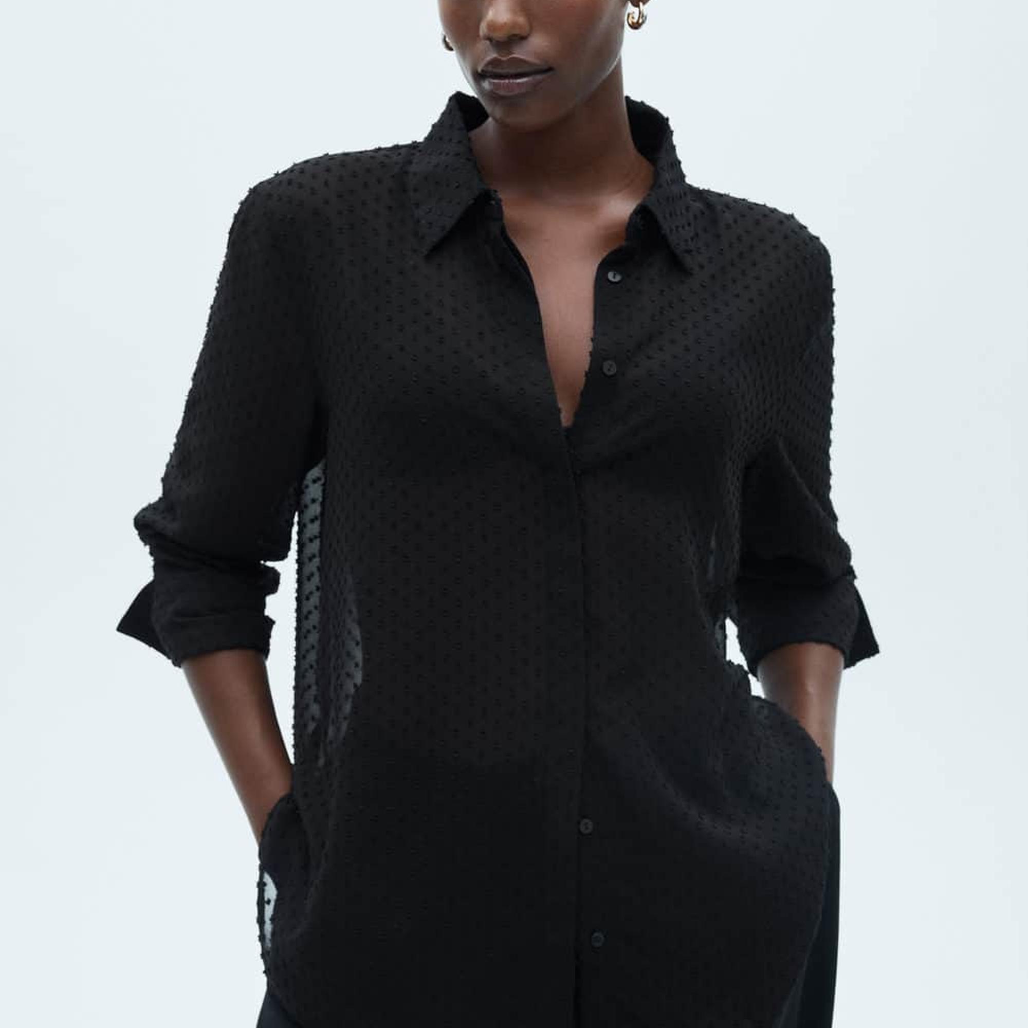 Mango Kadın Gizli Düğmeli Plumeti Gömlek Siyah