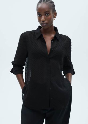  Mango Kadın Gizli Düğmeli Plumeti Gömlek Siyah