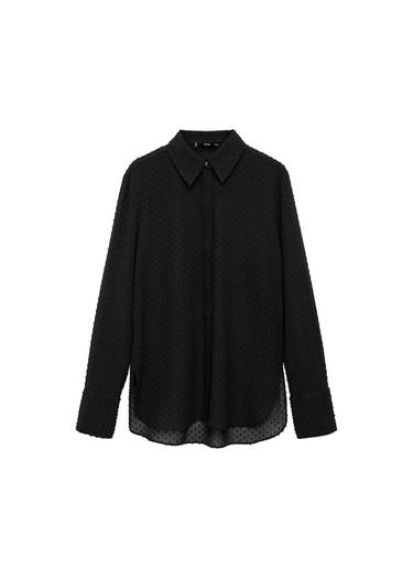  Mango Kadın Gizli Düğmeli Plumeti Gömlek Siyah