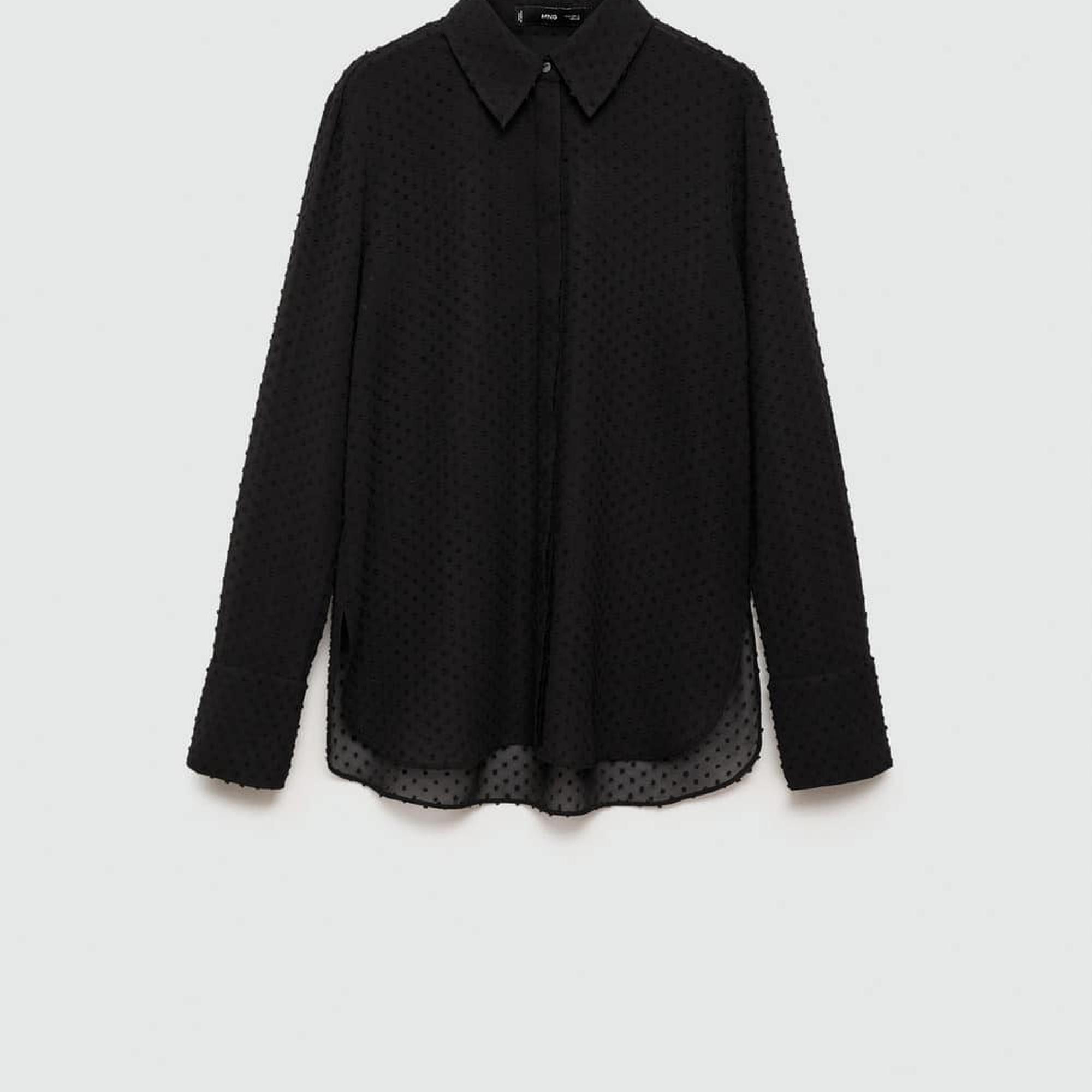 Mango Kadın Gizli Düğmeli Plumeti Gömlek Siyah