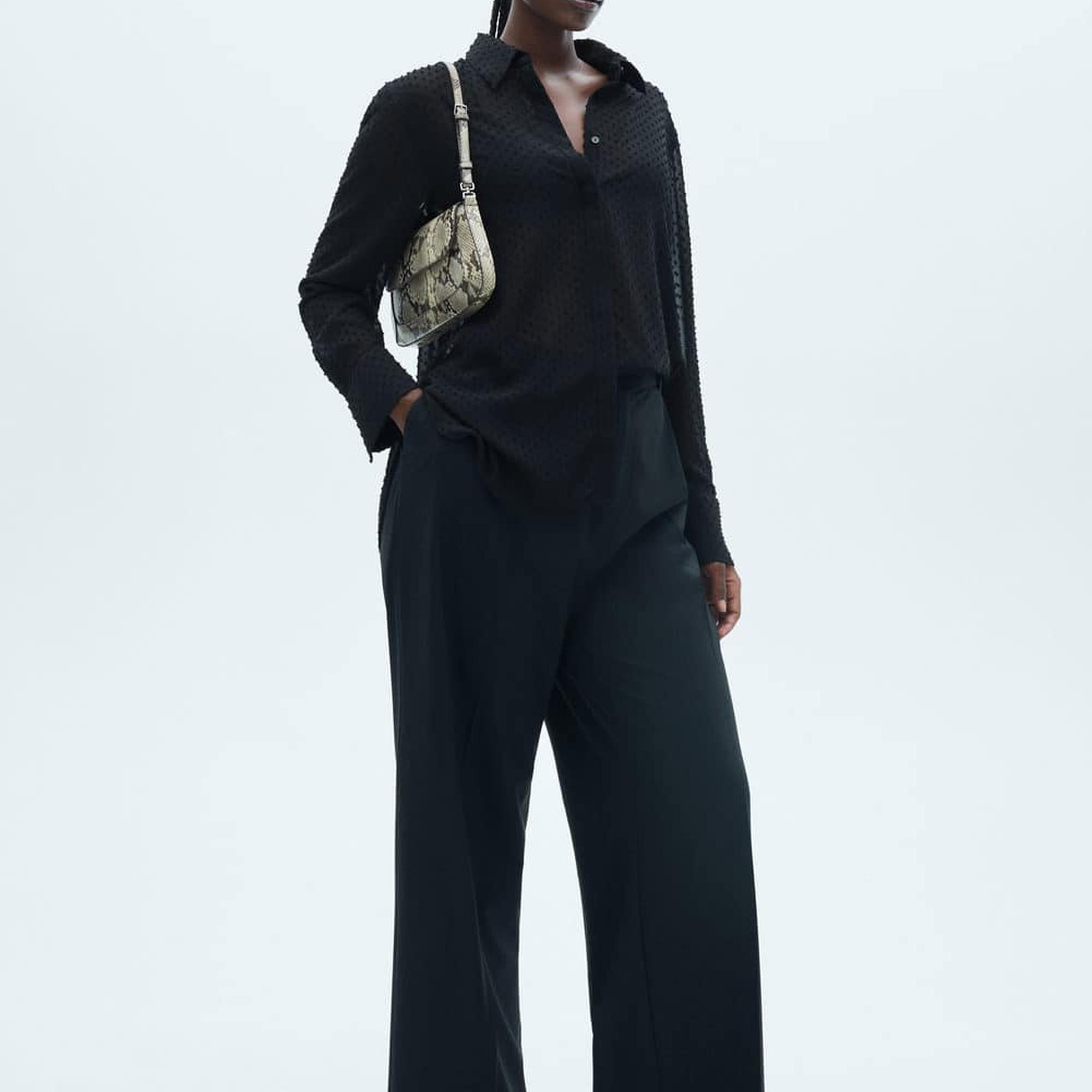 Mango Kadın Gizli Düğmeli Plumeti Gömlek Siyah