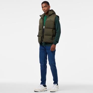  Erkek Kapüşonlu Koyu Yeşil Şişme Yelek