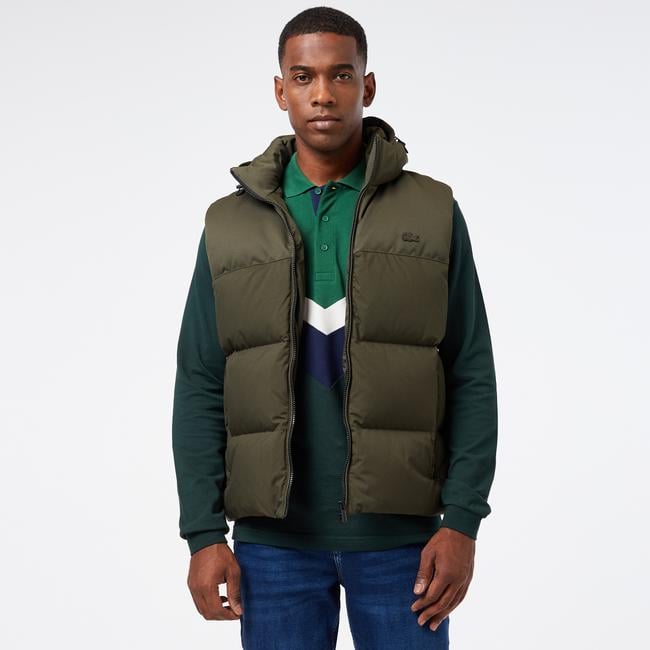  Erkek Kapüşonlu Koyu Yeşil Şişme Yelek