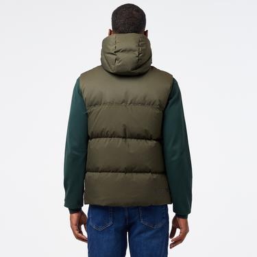  Erkek Kapüşonlu Koyu Yeşil Şişme Yelek