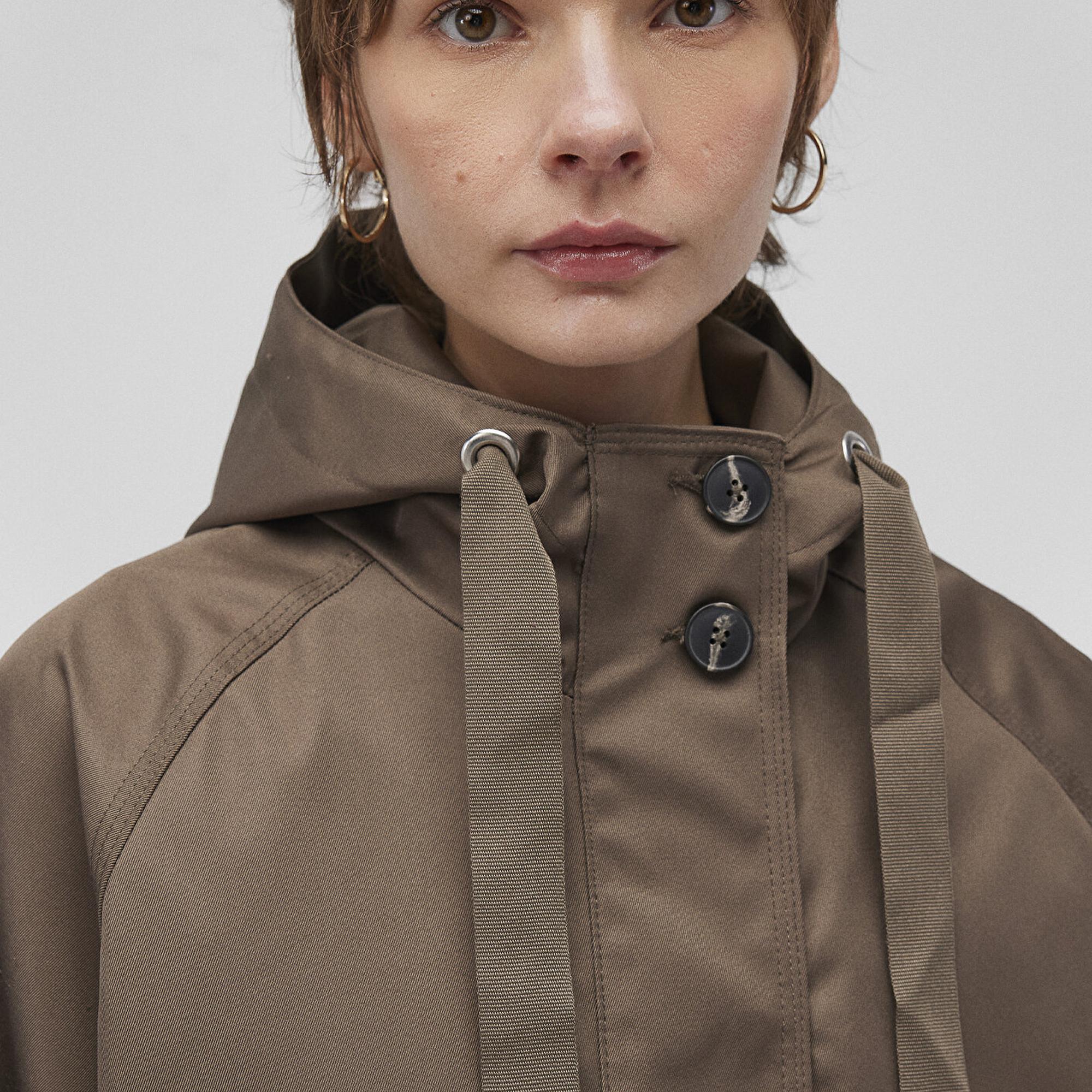 Mavi Kapüşonlu Kahverengi Ceket Loose Fit / Bol Rahat Kesim 1110014-82046