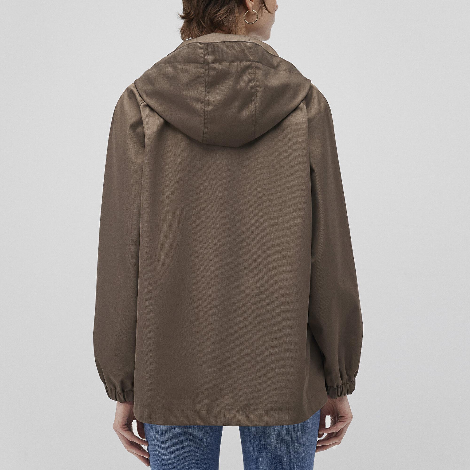 Mavi Kapüşonlu Kahverengi Ceket Loose Fit / Bol Rahat Kesim 1110014-82046