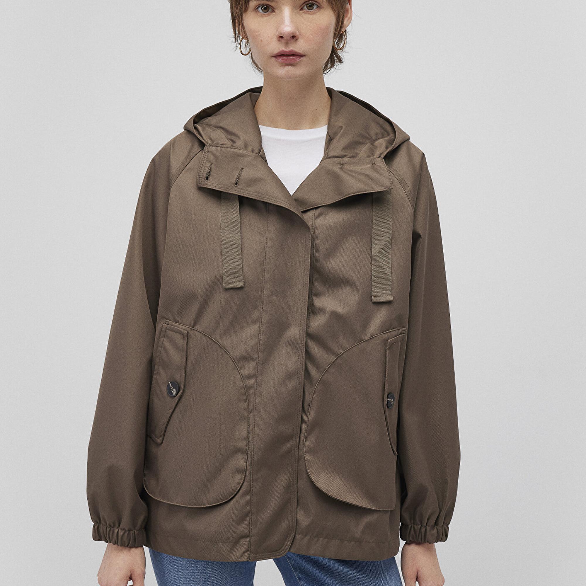 Mavi Kapüşonlu Kahverengi Ceket Loose Fit / Bol Rahat Kesim 1110014-82046