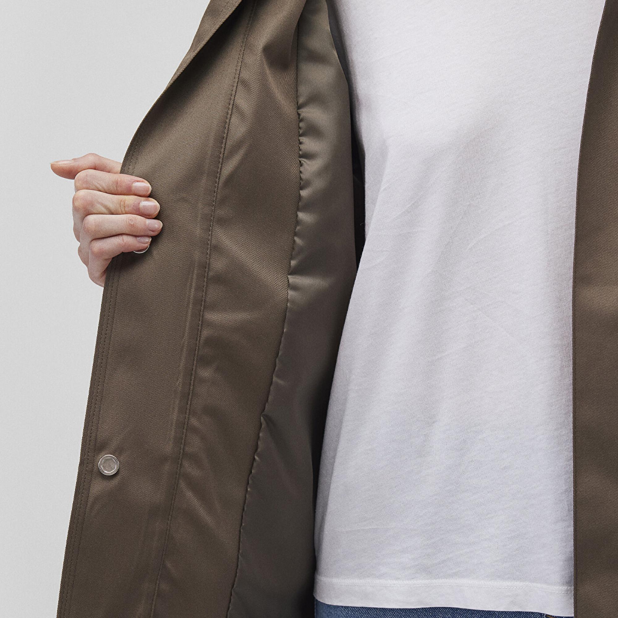 Mavi Kapüşonlu Kahverengi Ceket Loose Fit / Bol Rahat Kesim 1110014-82046