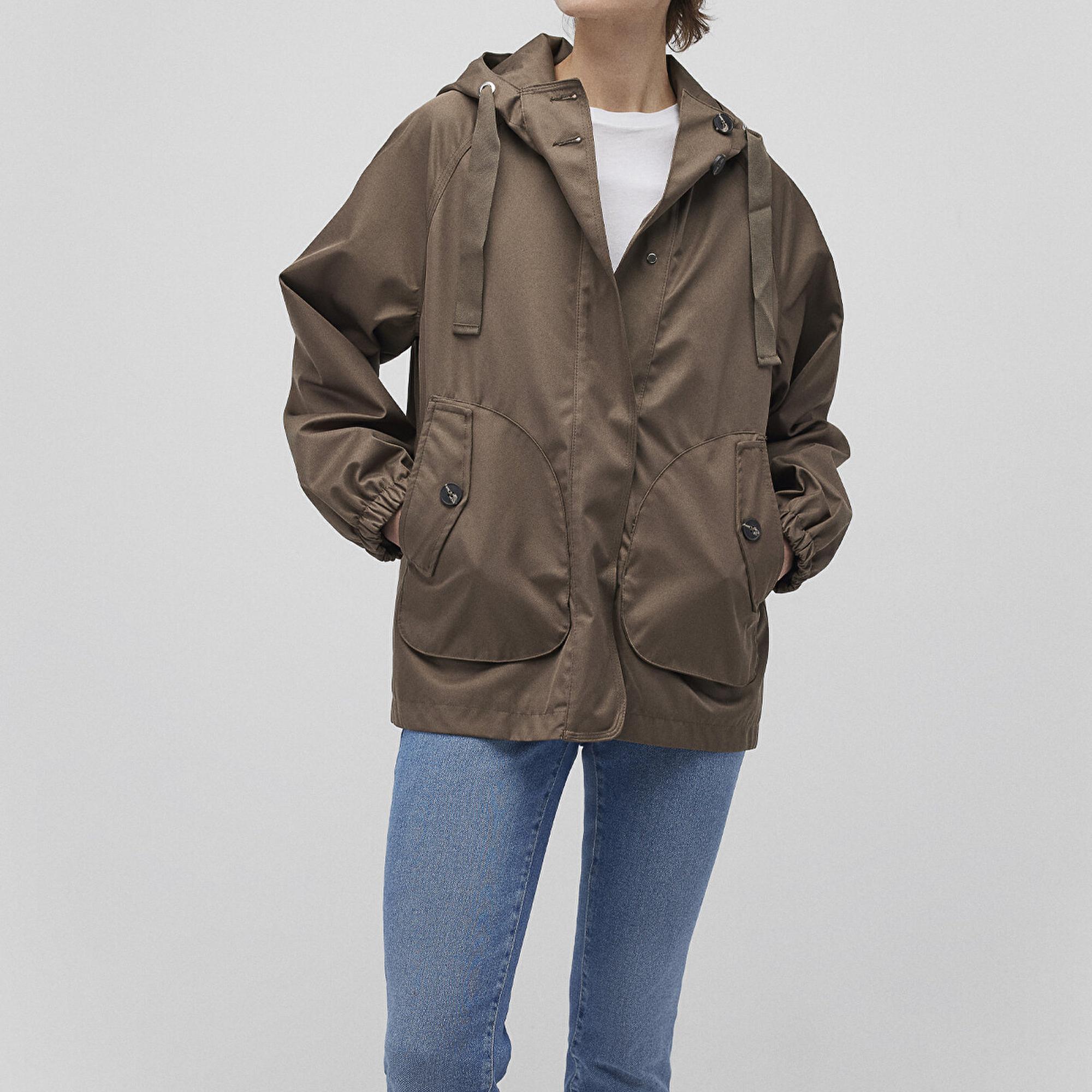 Mavi Kapüşonlu Kahverengi Ceket Loose Fit / Bol Rahat Kesim 1110014-82046