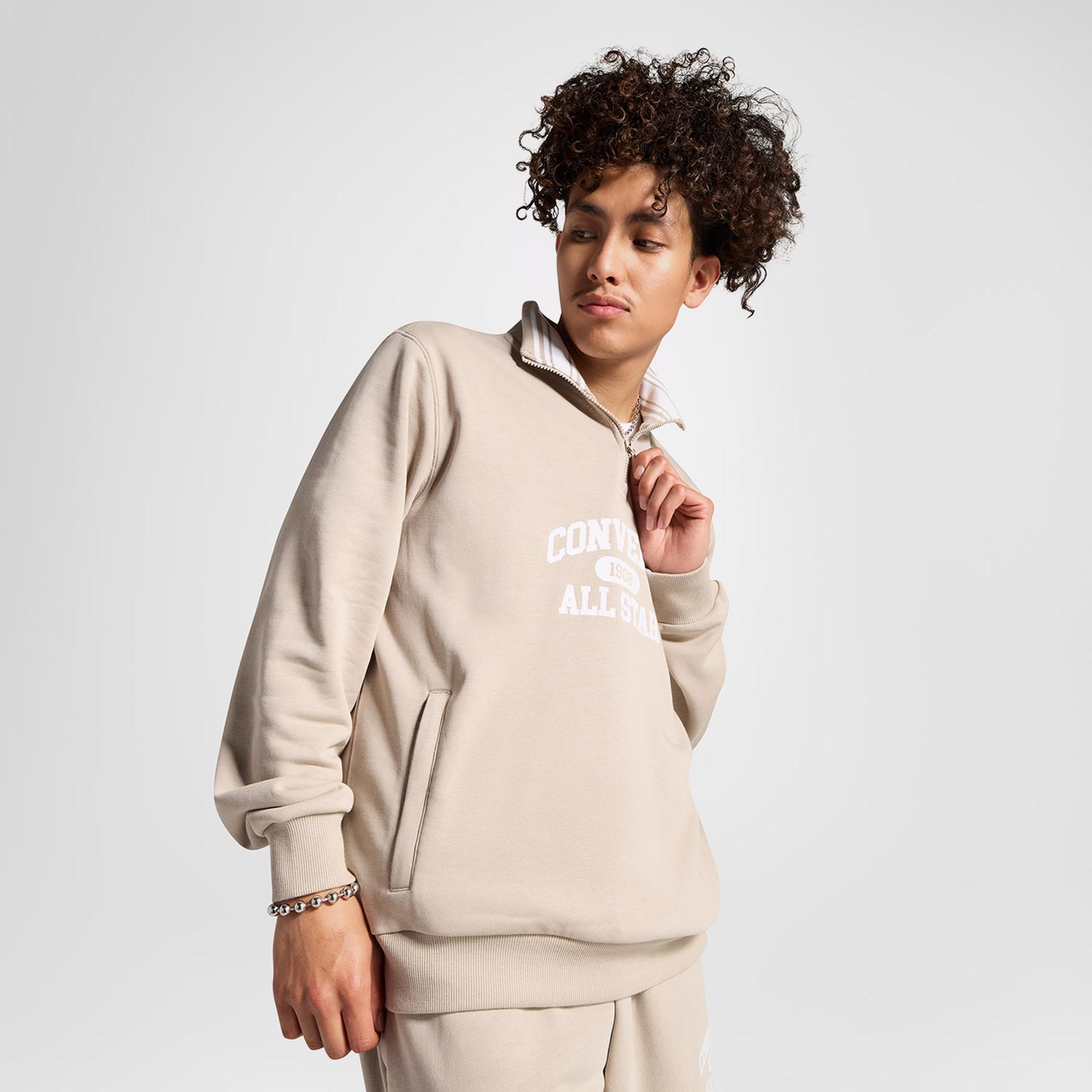 Converse Erkek Yarım Fermuarlı Bej Sweatshirt