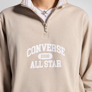  Converse Erkek Yarım Fermuarlı Bej Sweatshirt
