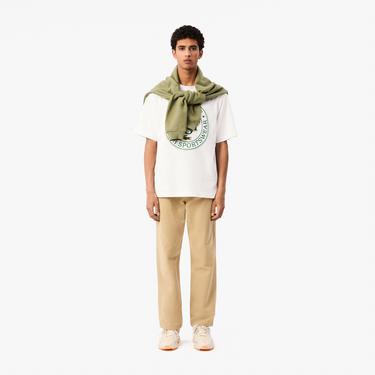  Erkek Loose Fit Bisiklet Yaka Baskılı Beyaz T-Shirt