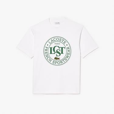  Erkek Loose Fit Bisiklet Yaka Baskılı Beyaz T-Shirt