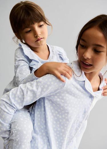  Mango Çocuk Desenli Uzun Pijama Gök Mavisi