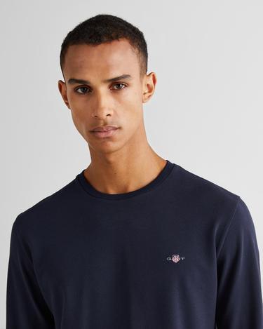  GANT Erkek Lacivert Slim Fit Bisiklet Yaka Uzun Kollu T-Shirt