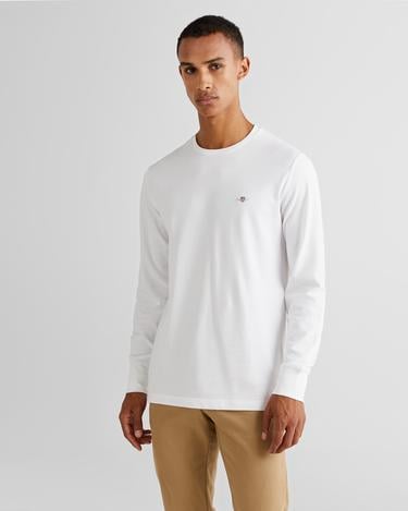  GANT Erkek Beyaz Slim Fit Bisiklet Yaka Uzun Kollu T-Shirt
