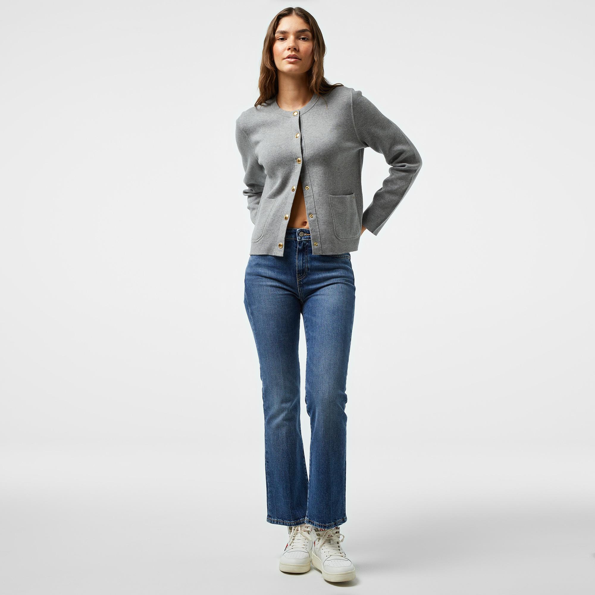 Tommy Hilfiger Jersey Stch Reversible Kadın Gri Hırka