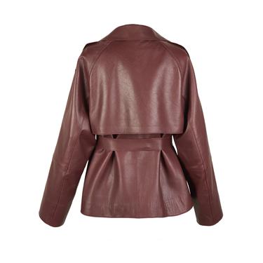  Amadika Bordo Kadın Deri Trençkot