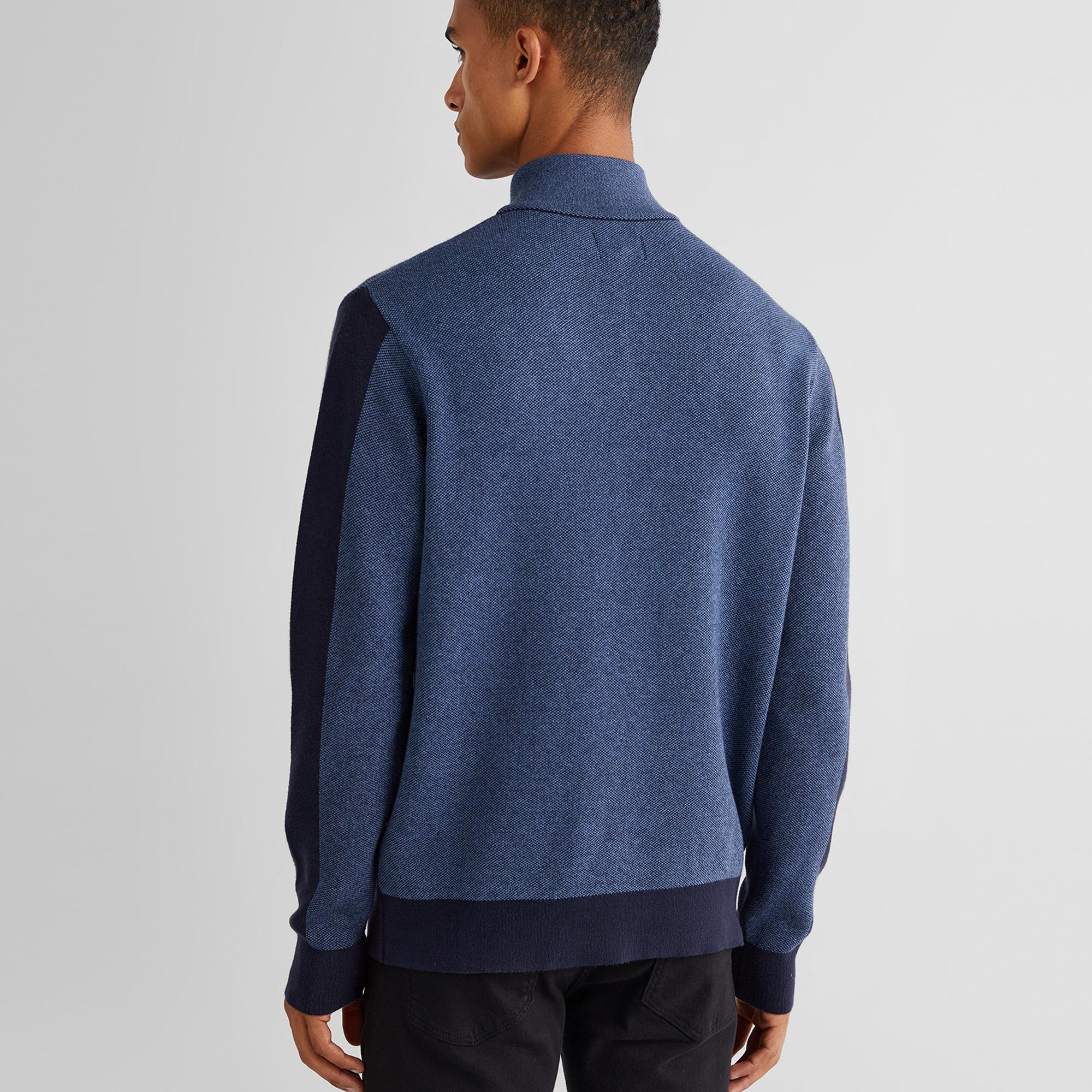 GANT Erkek Lacivert Relaxed Fit Yarım Fermuarlı Renk Bloklu Kazak