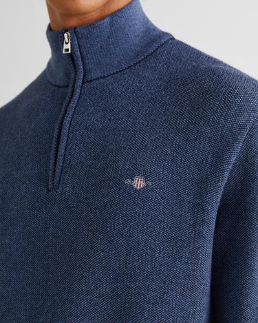  GANT Erkek Lacivert Relaxed Fit Yarım Fermuarlı Renk Bloklu Kazak