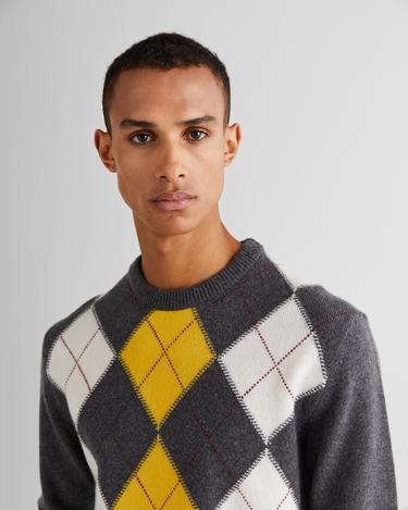  GANT Erkek Gri Regular Fit Bisiklet Yaka Desenli Yün Kazak