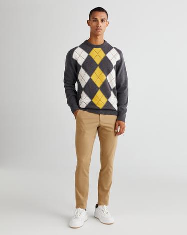  GANT Erkek Gri Regular Fit Bisiklet Yaka Desenli Yün Kazak