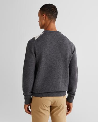  GANT Erkek Gri Regular Fit Bisiklet Yaka Desenli Yün Kazak