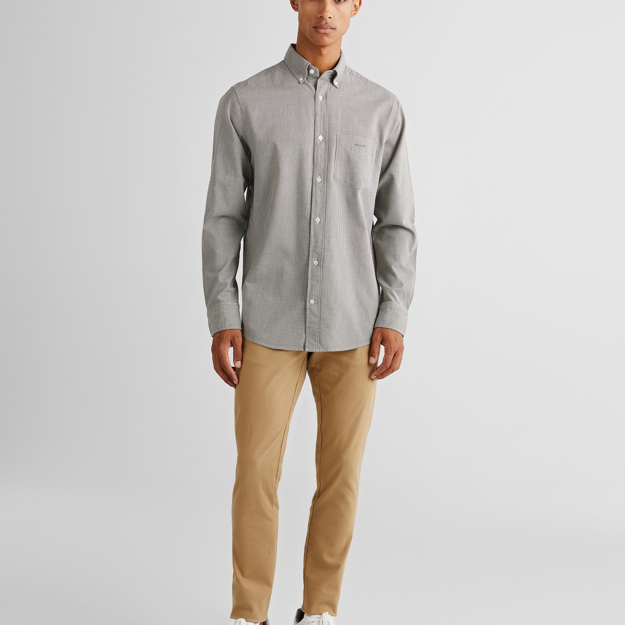 GANT Erkek Gri Regular Fit Düğmeli Yaka Kareli Gömlek