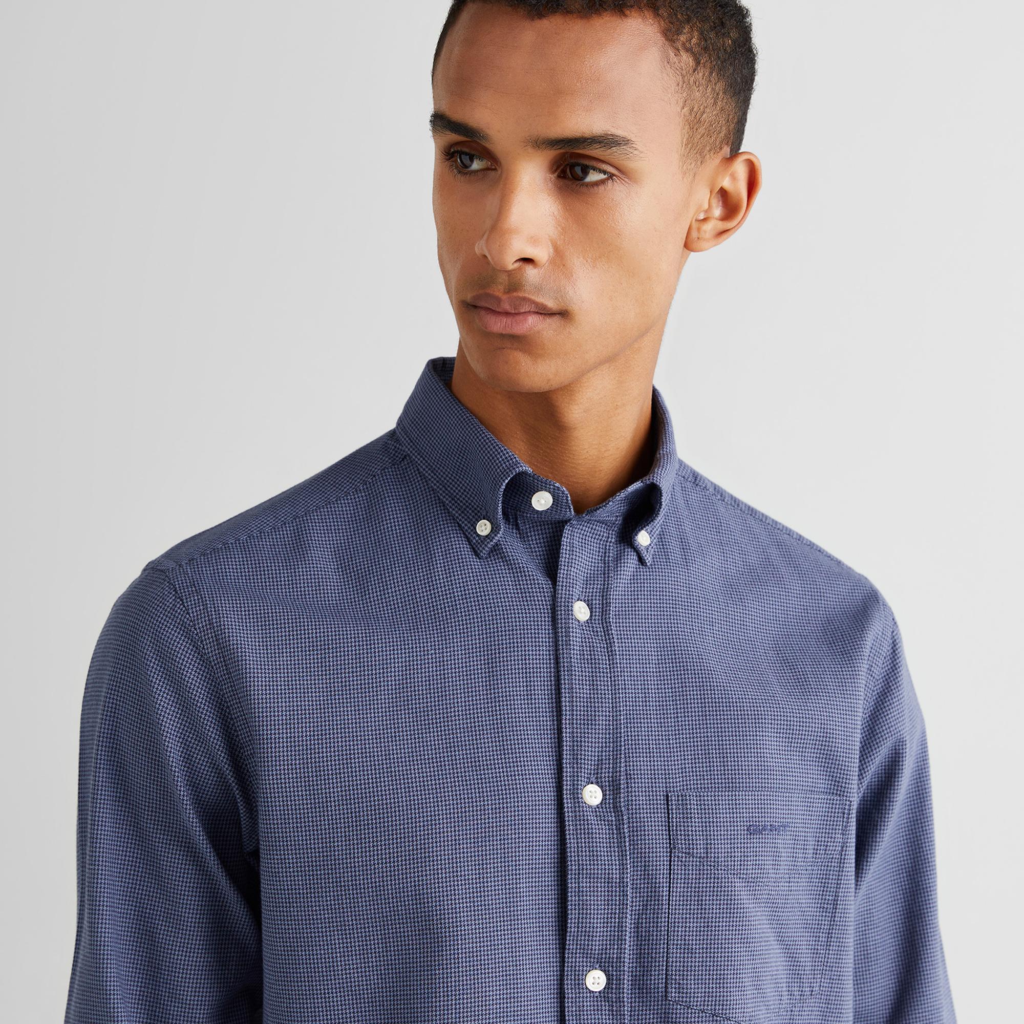 GANT Erkek Lacivert Regular Fit Düğmeli Yaka Kareli Gömlek