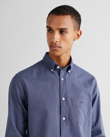  GANT Erkek Lacivert Regular Fit Düğmeli Yaka Kareli Gömlek